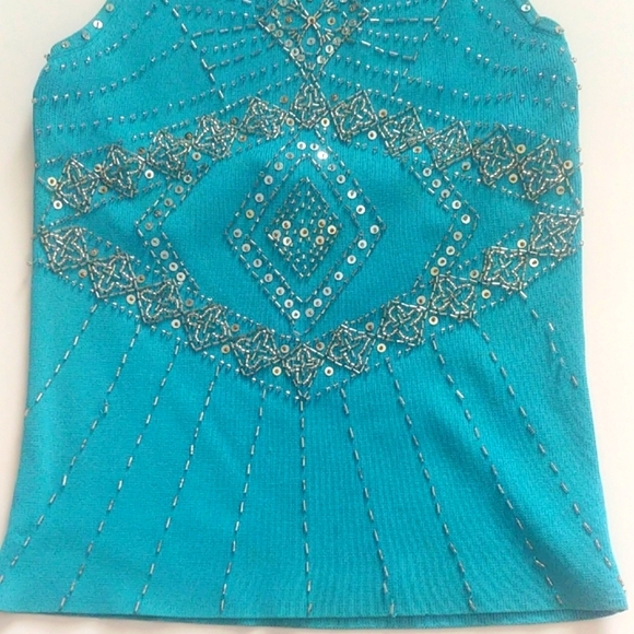 Cache Blue Embellished Halter Tank Top - Picture 7 of 11